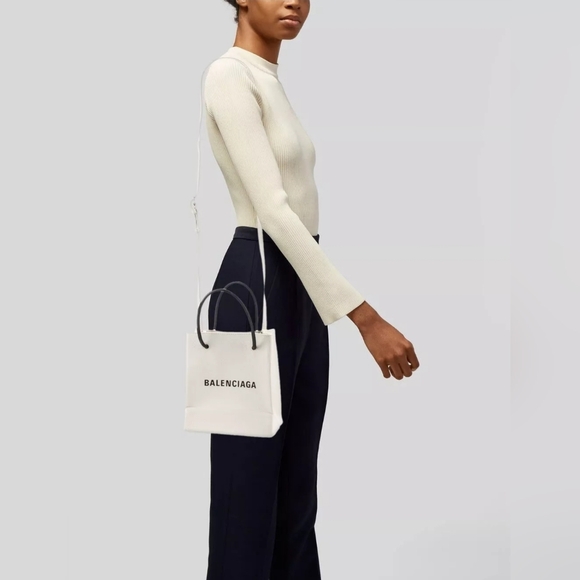 Balenciaga Shopping North South Tote XXS Bag White Black Logo Square Crossbody - Picture 11 of 11
